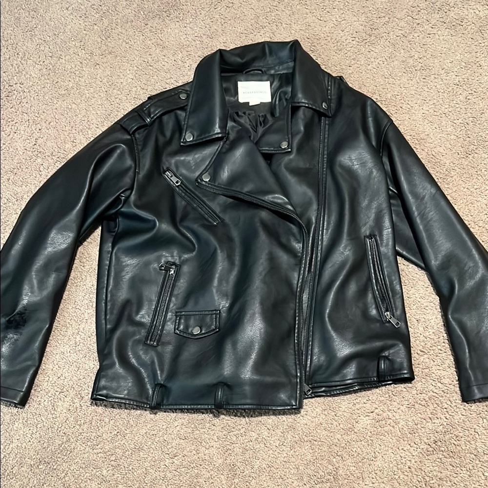 Aeropostale Black Faux Leather Moto Jacket